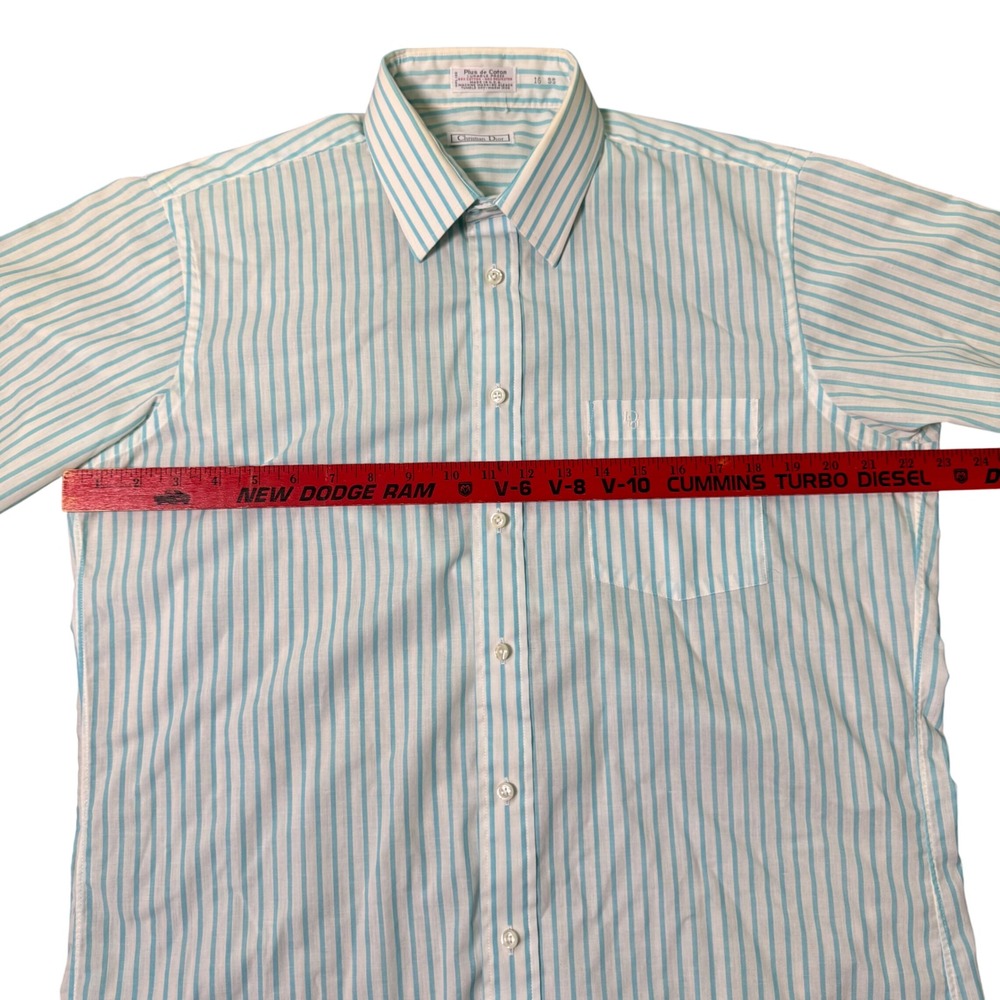 Christian Dior 80s Striped Short Sleeve Shirt Turquoise/Mint Green Mens Size 16 - Picture 6 of 8